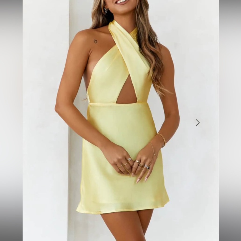 Hello Molly Call Me Later Satin Mini Yellow Dress